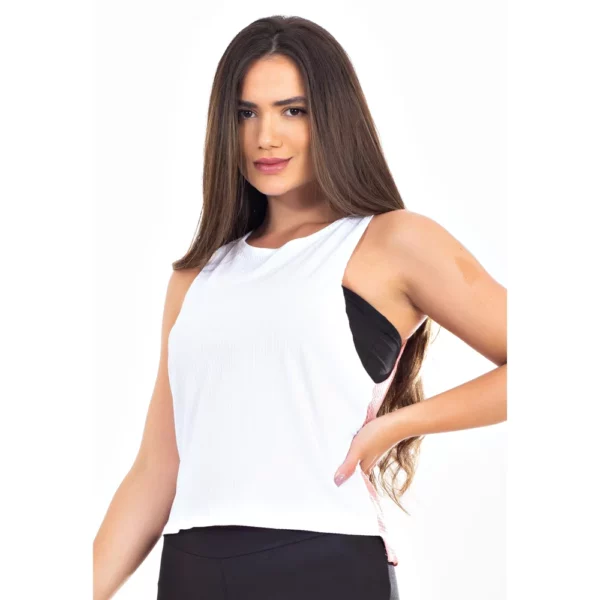 Blusa Branca e Rose Com Tela e Cropped Preto Tomara que Caia LX292